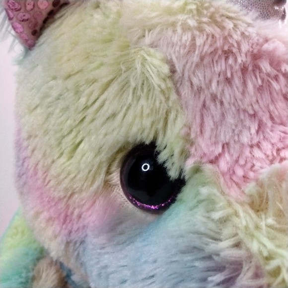 KELLYTOY FANTASY PETS TIE DYE RAINBOW PASTEL GLITTER 16” UNICORN PLUSH TOY - Picture 7 of 15